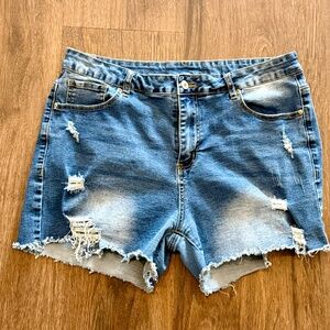 Thunder Star Women's Plus Size Mid Rise Stretchy Jeans Shorts - Blue - Size 2XL